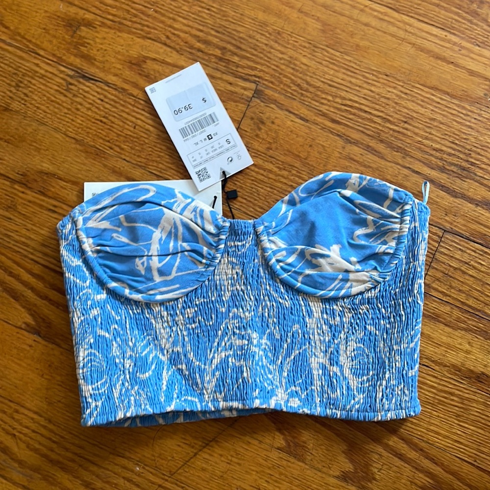 Zara Blue and white corset bustier style tube top